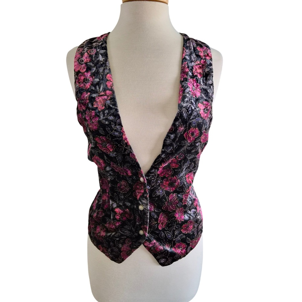 Trimmings Lucky Winner Vintage Floral Velvet Vest Gold Metallic Small‎